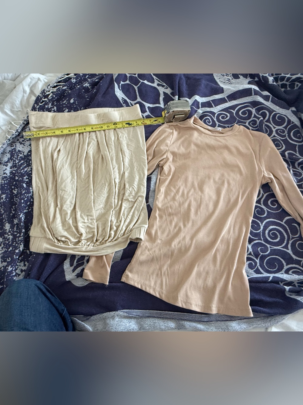 Beige Knit Top and Cream Ruched Skirt Set